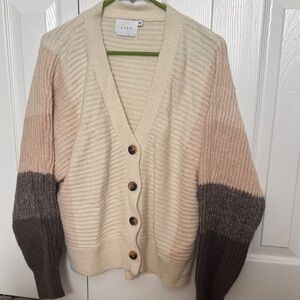 Lush Beige and Dark Brown Knit Cardigan